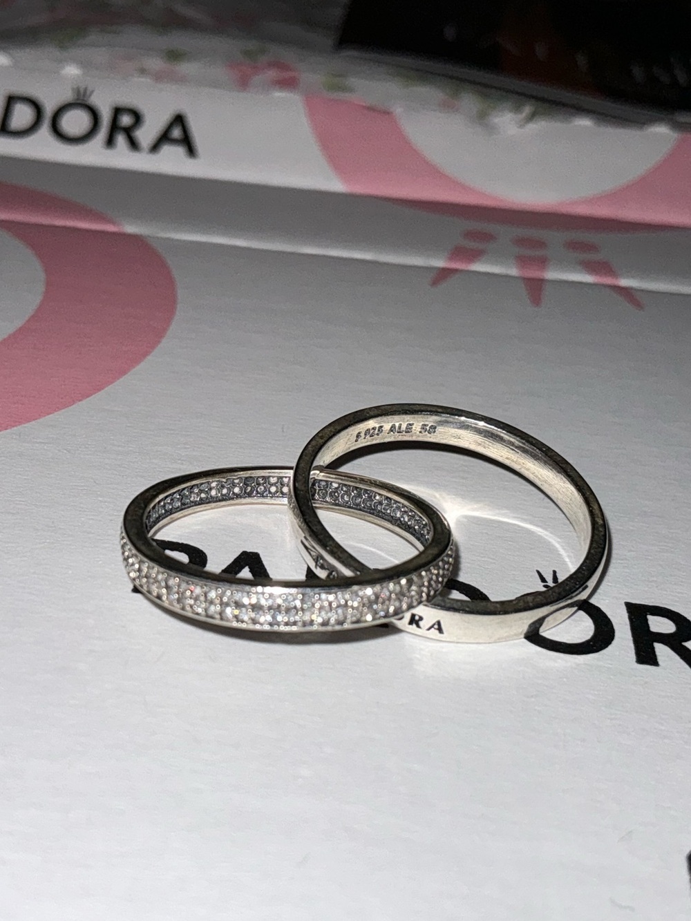 Pandora Sterling Silver Double Band Ring with Clear Stones